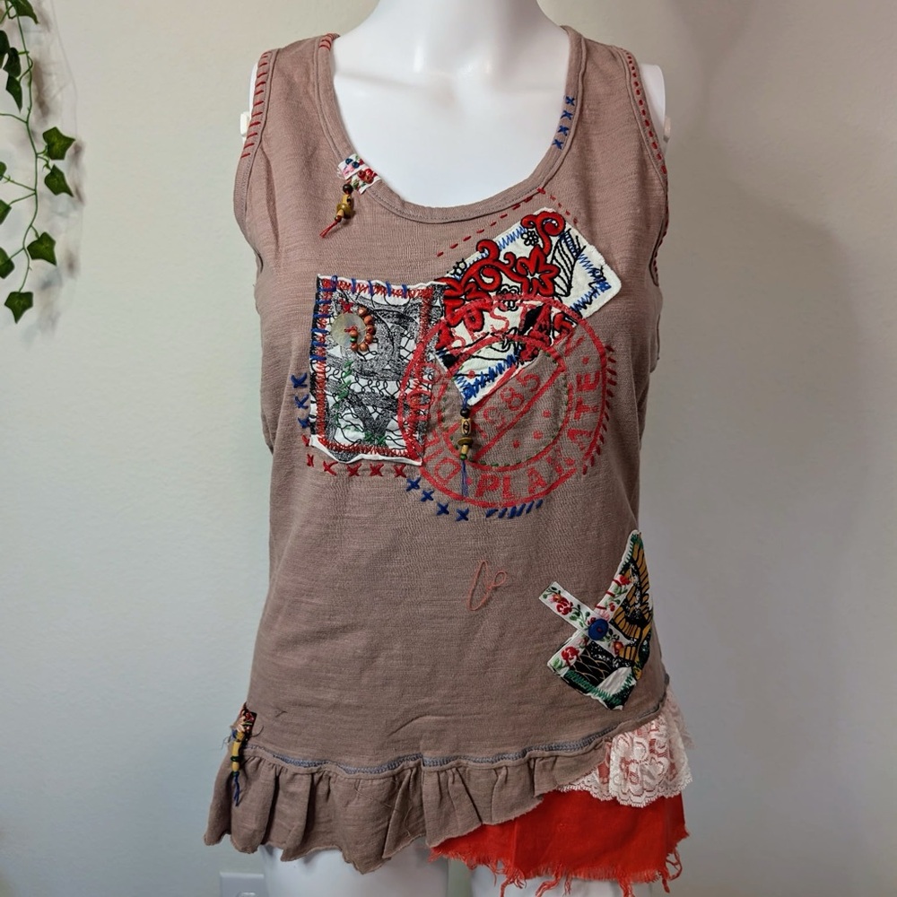 Rare NWT Embroidered Patchwork Boutique Tank Top